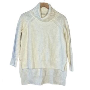 Women's S Express White Oversized Turtleneck High Low Cowl Neck Lightweight